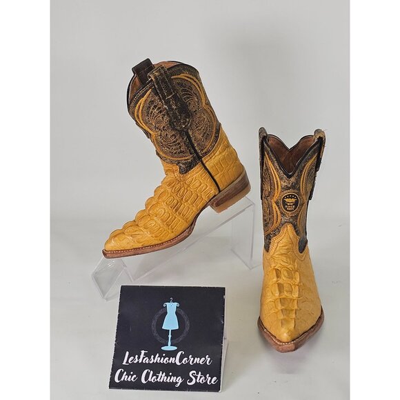 El General Toddler Yellow/Brown Alligator Leather Western Cowboy Boots Sz 5.5 22 - Picture 1 of 16